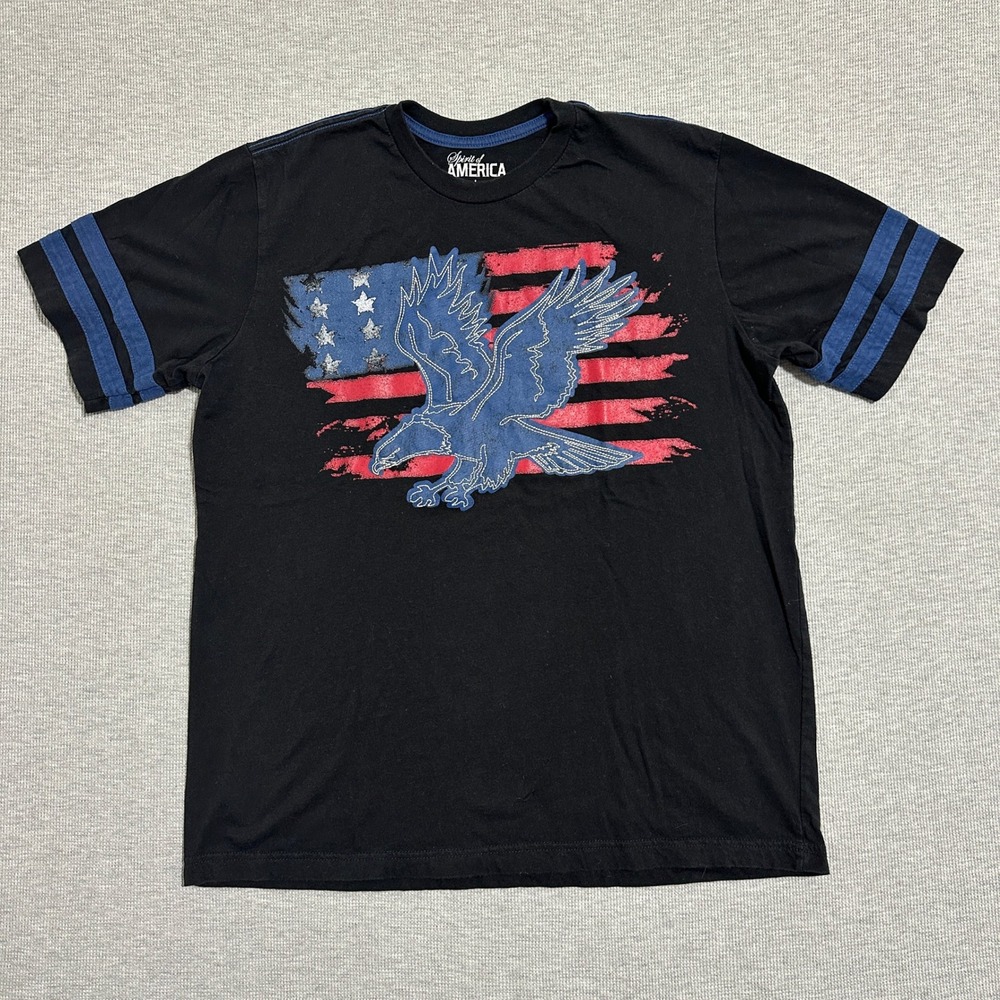 Spirit of America Patriotic Eagle Flag Graphic T-Shirt Black Mens Size Large